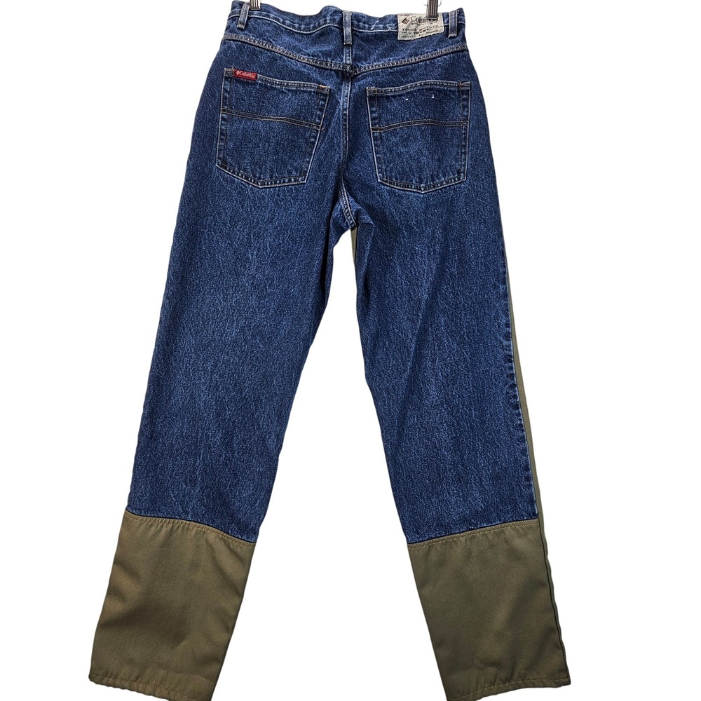 Y2K Columbia Field Jeans Mens 32x34 Blue Tan Canvas Brush Guard Hunting Work. - Picture 2 of 11